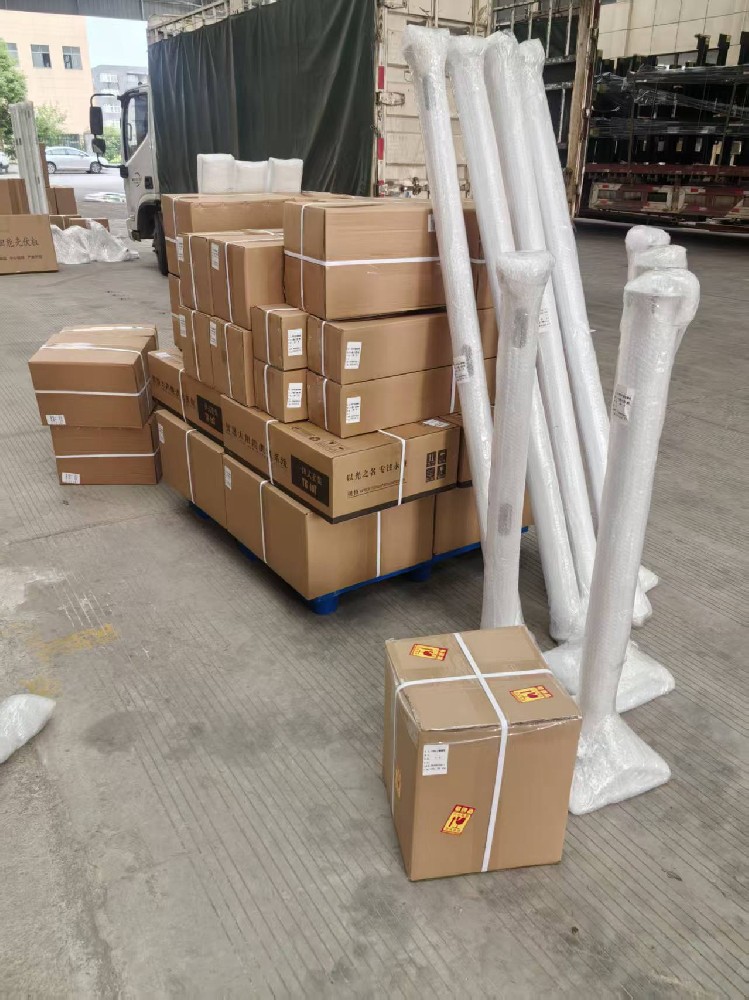 Four automatic weather stations prepared for shipment to Cambodia